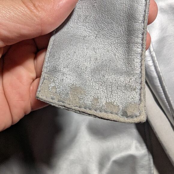 Vtg 1990s BB Dakota Silver Metallic Faux Leather Tie Waist Trench Coat Sz S - Picture 3 of 5